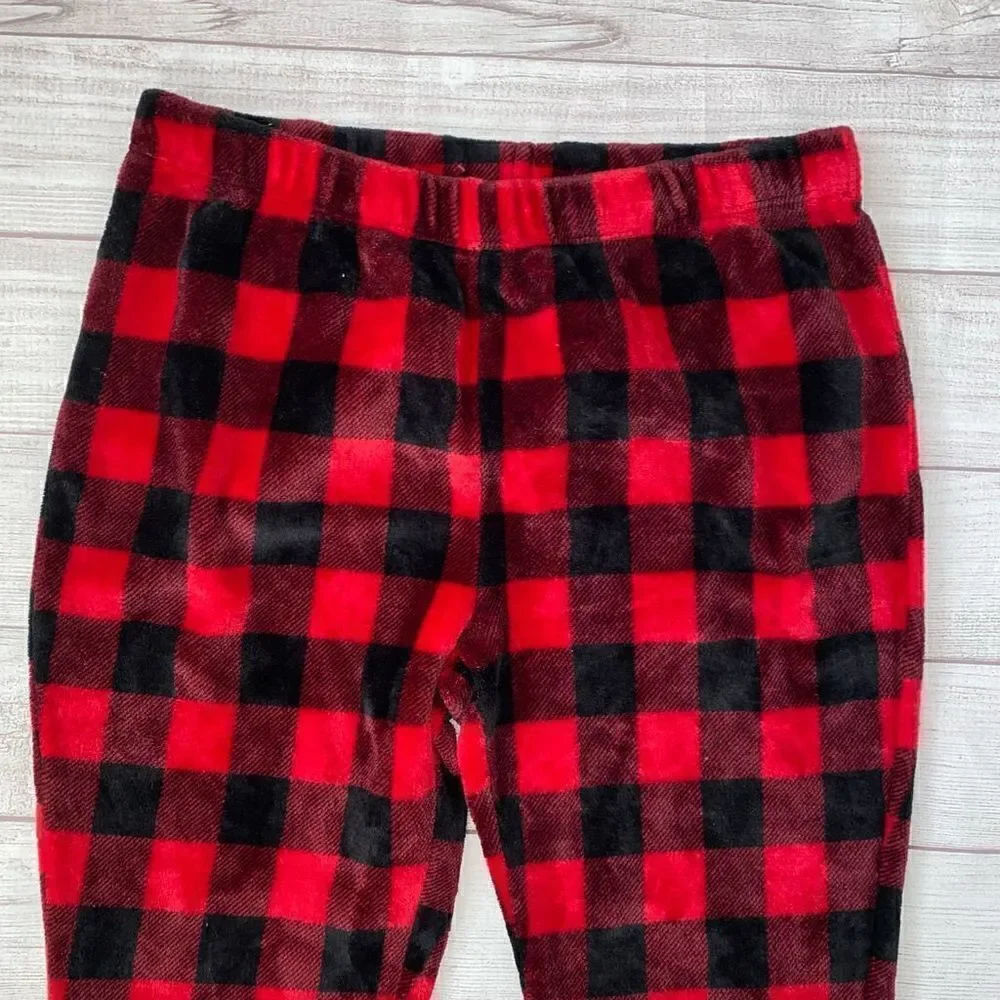 Secret treasures pull on checkered print plush jogger PJ’s red & black sz XL